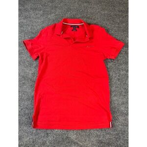 Tommy Hilfiger Mens Red Slim Fit Short Sleeve Pique Polo Shirt Small Est 1985